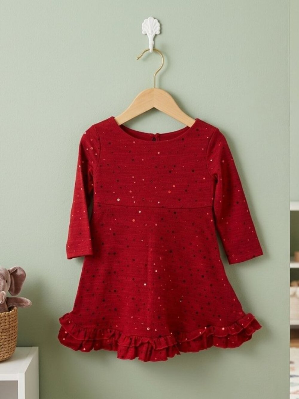 Bonnie Baby Toddler Girls Red Long-Sleeve Sequin Christmas Holiday Dress 24 mon